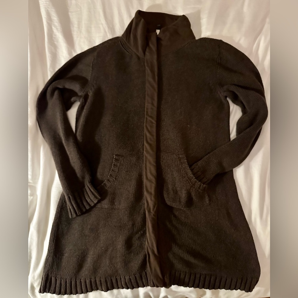 EILEEN FISHER olive Brown ZIP FRONT ORGANIC COTTON Cardigan SWEATER